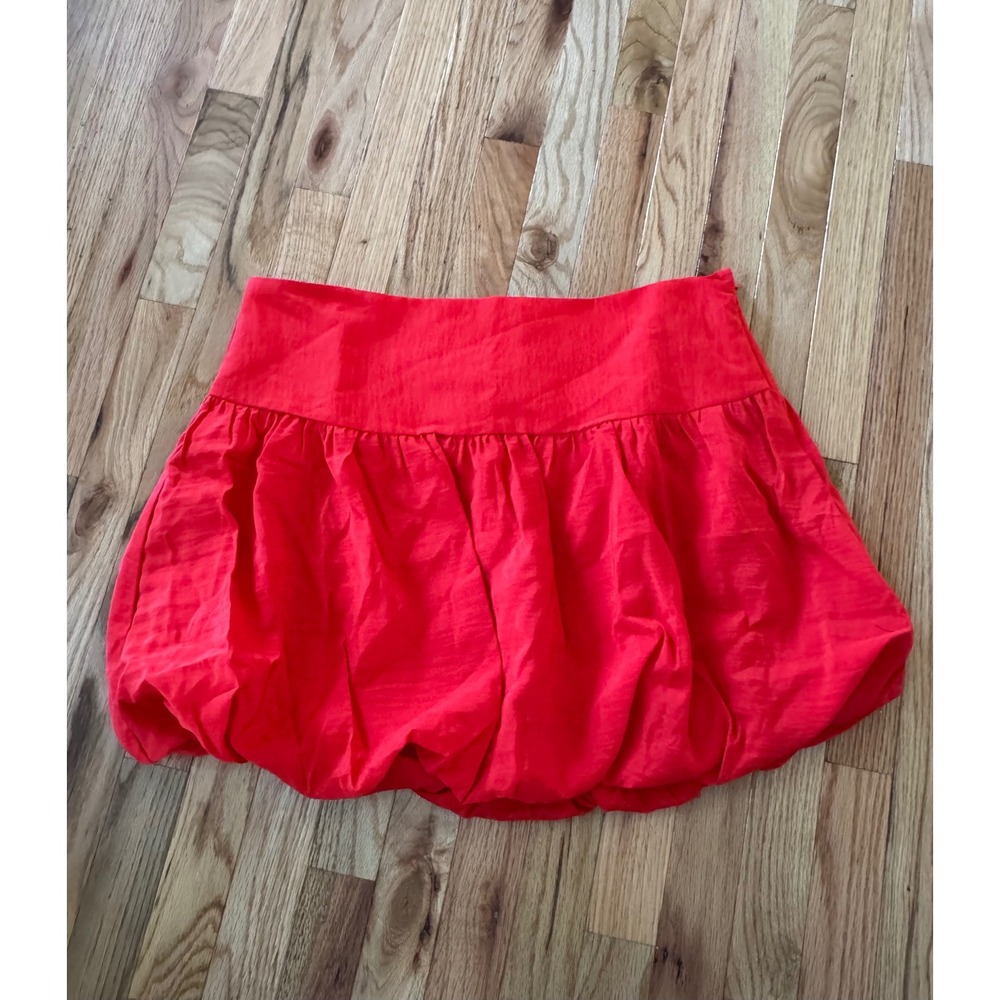 A New Day Red Bubble Mini Skirt Size 14 Side Zip Solid Red Puff Hem Skirt